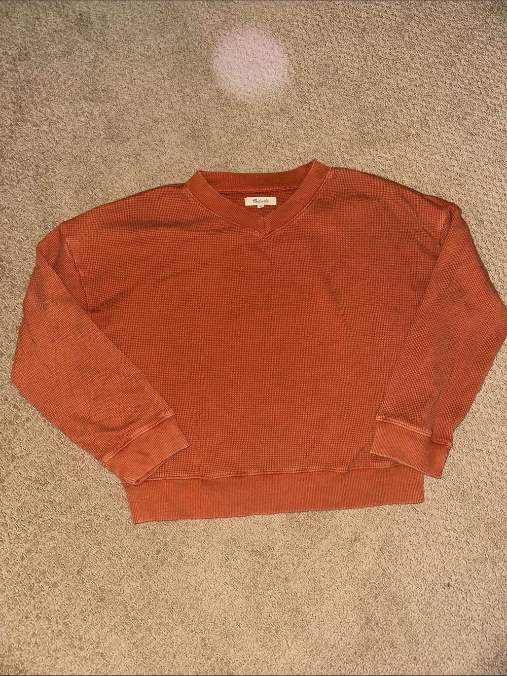 Madewell Burnt Orange V-Neck Waffle Knit Pullover
